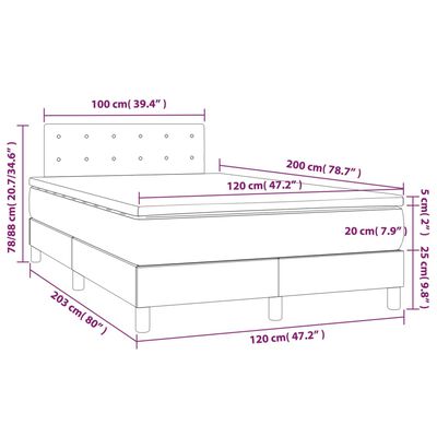 vidaXL atsperu gultas rāmis ar matraci, melna audums, 120x200 cm