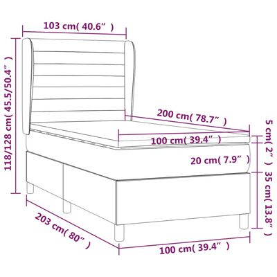 vidaXL atsperu gultas rāmis ar matraci, melna audums, 100x200 cm