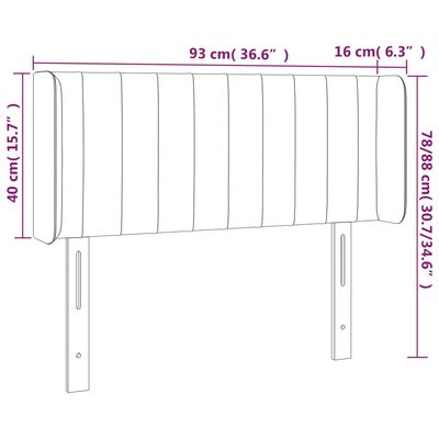 vidaXL galvgalis ar malām, melns samts, 93x16x78/88 cm