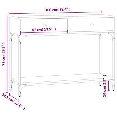 vidaXL konsoles galdiņš, ozolkoka, 100x34,5x75 cm, inženierijas koks