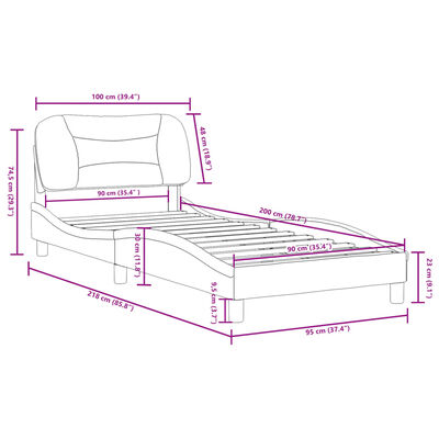 vidaXL gultas rāmis ar galvgali, melns, 90x200 cm, mākslīgā āda