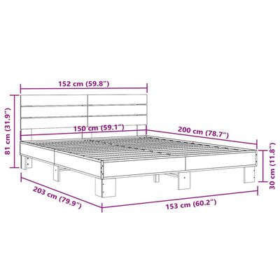 vidaXL gultas rāmis, ozola krāsā, 150x200cm, inženierijas koks, metāls