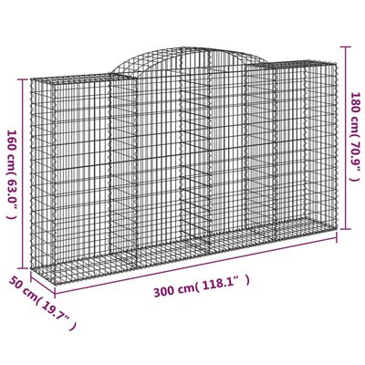 vidaXL arkveida gabiona grozi, 17gb., 300x50x160/180cm, cinkota dzelzs