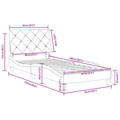 vidaXL gultas rāmis bez matrača, tumši pelēks samts, 80x200 cm