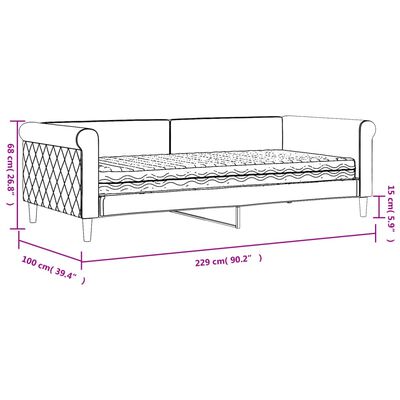 vidaXL dīvāngulta ar matraci, tumši pelēks audums, 90x200 cm