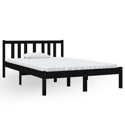 vidaXL gultas rāmis, melns, masīvkoks, 120x190 cm, 4FT, divvietīgs