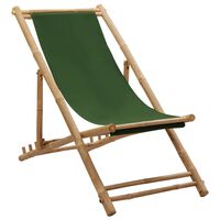 vidaXL pludmales krēsls, bambuss un zaļš audekls