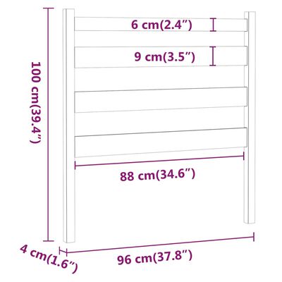 vidaXL gultas galvgalis, melns, 96x4x100 cm, priedes masīvkoks