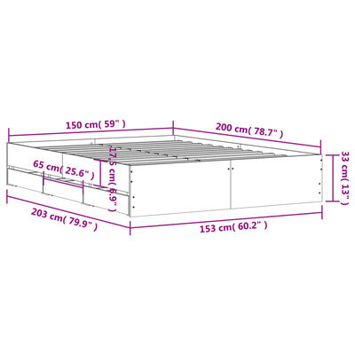 vidaXL gultas rāmis ar atvilktnēm, pelēks,150x200cm, inženierijas koks