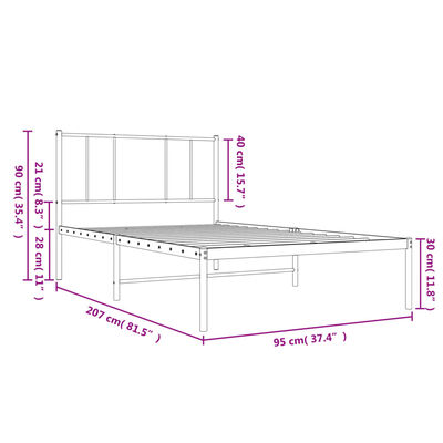 vidaXL gultas rāmis ar galvgali, melns metāls, 90x200 cm