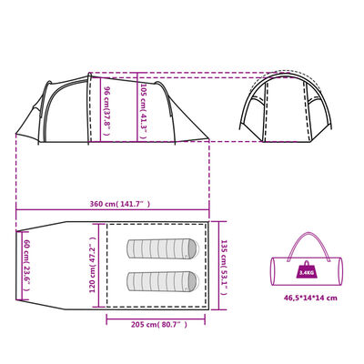 vidaXL kempinga telts tuneļa 2personām balta ūdensnecaurlaidīga audums