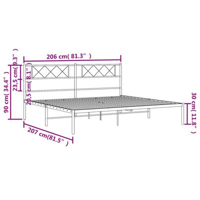 vidaXL gultas rāmis ar galvgali, melns metāls, 200x200 cm