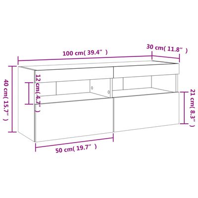 vidaXL TV galdiņš ar LED lampiņām, balti, 100x30x40 cm