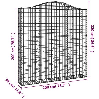 vidaXL arkveida gabiona grozi, 6 gb., 200x30x200/220cm, cinkota dzelzs