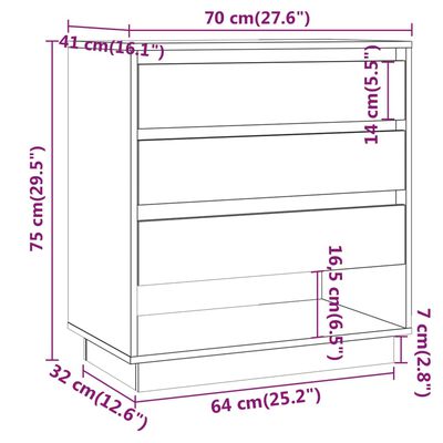 vidaXL kumode, balta, 70x41x75 cm, inženierijas koks