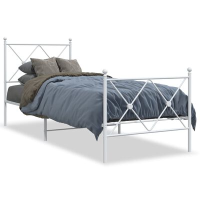 vidaXL gultas rāmis ar galvgali un kājgali, balts metāls, 80x200 cm