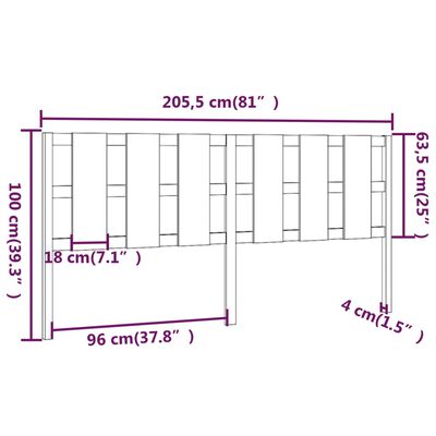 vidaXL gultas galvgalis, 205,5x4x100 cm, priedes masīvkoks