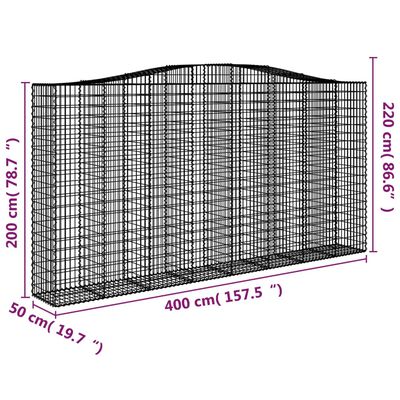 vidaXL arkveida gabiona grozi, 3 gb., 400x50x200/220cm, cinkota dzelzs