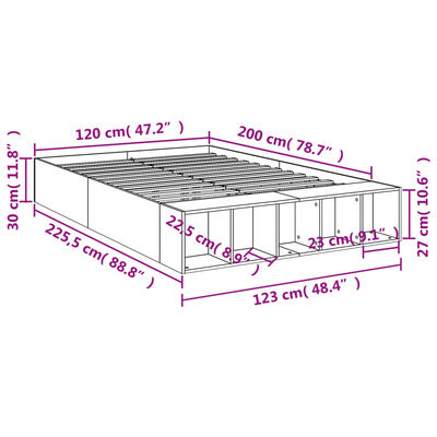 vidaXL gultas rāmis, ozolkoka krāsā, 120x200 cm, inženierijas koks