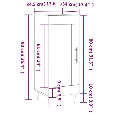 vidaXL kumode, pelēka ozolkoka, 34,5x34x90 cm, inženierijas koks