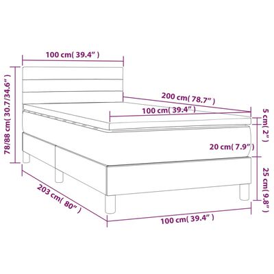 vidaXL atsperu gulta ar matraci, LED, zils audums, 100x200 cm