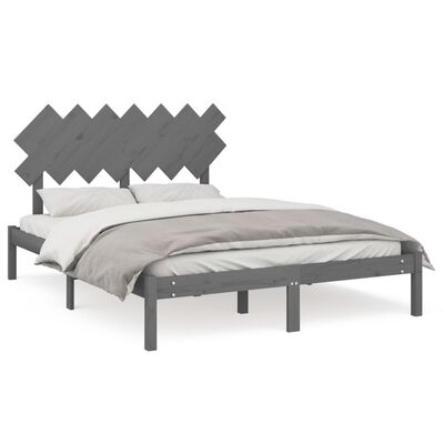 vidaXL gultas rāmis, pelēks, 150x200 cm, King izmērs, masīvkoks