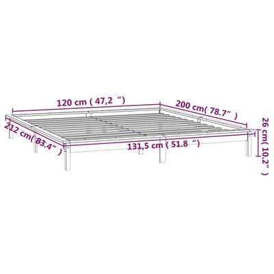 vidaXL gultas rāmis ar LED, pelēks, 120x200 cm, masīvkoks