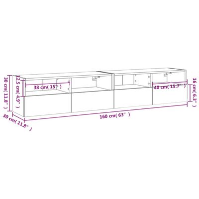 vidaXL TV sienas skapji, 2 gb., 80x30x30 cm, pelēki, inženierijas koks