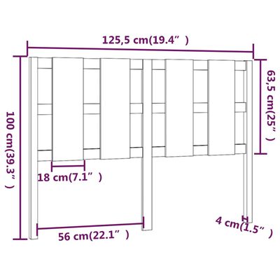 vidaXL gultas galvgalis, 125,5x4x100 cm, priedes masīvkoks