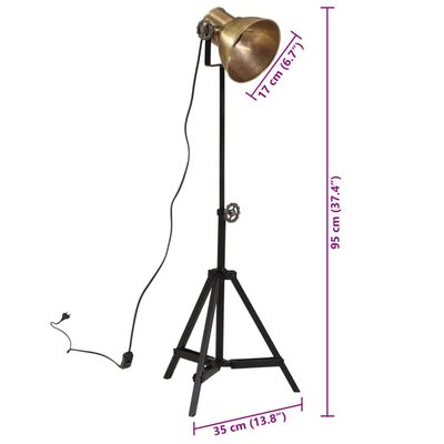 vidaXL grīdas lampa, 25 W, antīka misiņa krāsa, 35x35x65/95 cm, E27