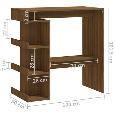 vidaXL bāra galds ar plauktu, brūns ozolkoks, 100x50x101,5 cm