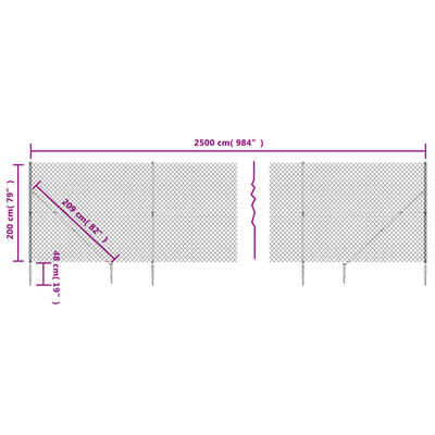 vidaXL stiepļu žogs ar zemes mietiņiem, zaļš, 2x25 m