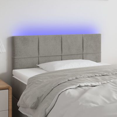 vidaXL gultas galvgalis ar LED, 100x5x78/88 cm, gaiši pelēks samts