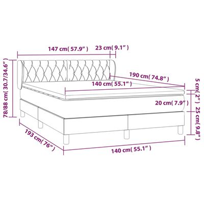 vidaXL atsperu gultas rāmis ar matraci, tumši brūna, 140x190cm, audums