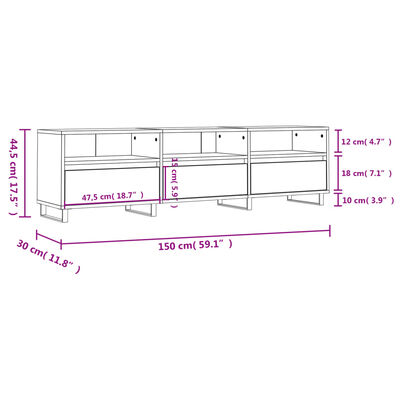 vidaXL TV skapītis, balts, 150x30x44,5 cm, inženierijas koks