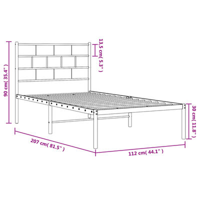 vidaXL gultas rāmis ar galvgali, melns metāls, 107x203 cm