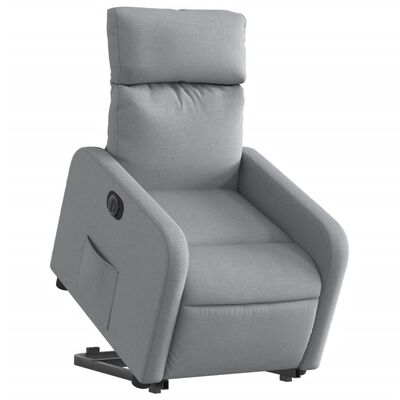 vidaXL elektrisks atpūtas krēsls paceļams/atgāžams gaiši pelēks audums