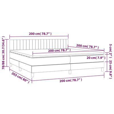 vidaXL atsperu gultas rāmis ar matraci, krēmkrāsas audums, 200x200 cm