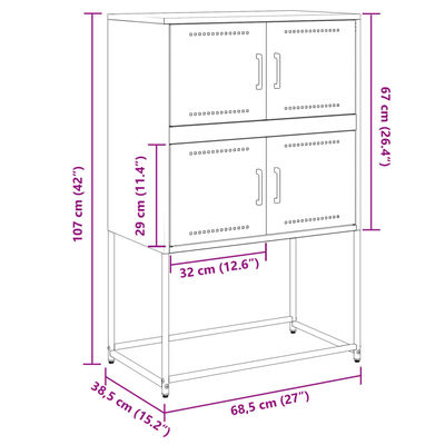 vidaXL skapītis, balts, 68,5x38,5x107 cm, tērauds