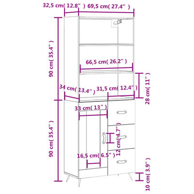 vidaXL augstais skapis, ozolkoka, 69,5x34x180 cm, inženierijas koks