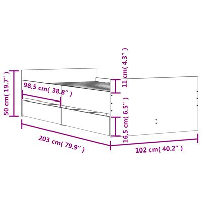 vidaXL gultas rāmis ar atvilktnēm, ozolkoka krāsā, 100x200 cm