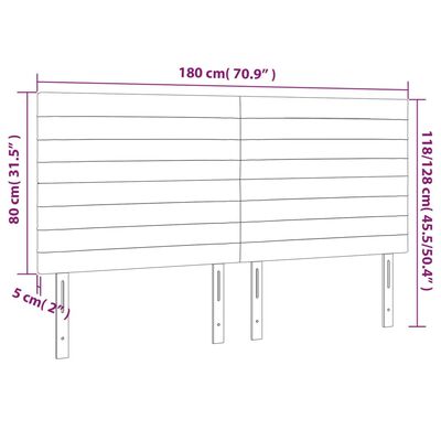 vidaXL gultas galvgalis ar LED, 180x5x118/128 cm, tumši zils samts