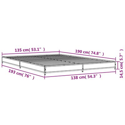 vidaXL gultas rāmis, ozola krāsā, 135x190cm, inženierijas koks, metāls