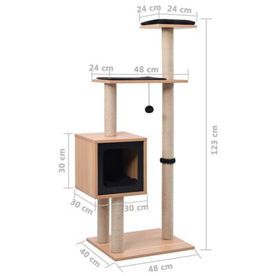 vidaXL kaķu māja ar sizala paklāju nagu asināšanai, 123 cm