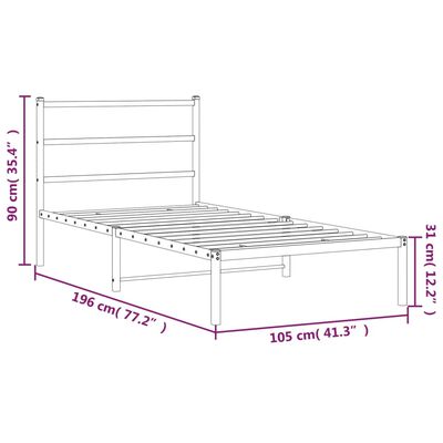 vidaXL gultas rāmis ar galvgali, melns metāls, 100x190 cm