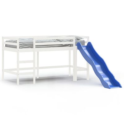 vidaXL bērnu gulta ar slidkalniņu, balts, 90x200 cm, priedes masīvkoks