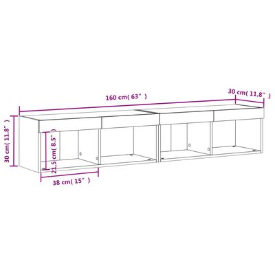 vidaXL sienas skapīši ar LED, 2 gab., balti, 80x30x30 cm