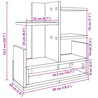 vidaXL rakstāmgalda organizators, betona pelēks, 49x20x52,5 cm, koks