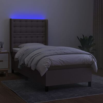 vidaXL atsperu gulta ar matraci, LED, pelēkbrūns audums, 100x200 cm