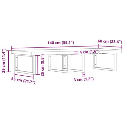 vidaXL izlietnes plaukts, stiprināms pie sienas, tērauds, akācija